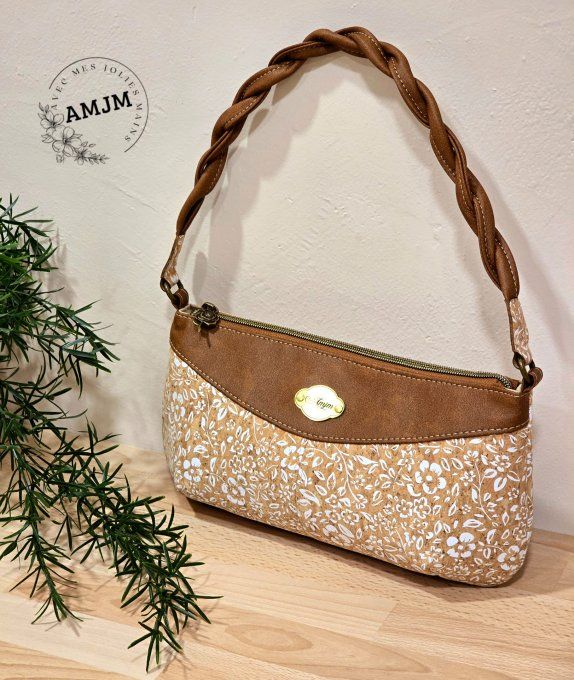 Sac Ellana en liège fleuri et simili marron