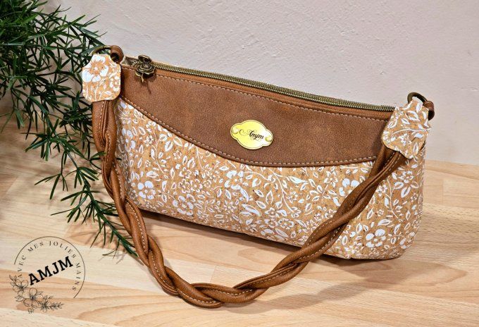 Sac Ellana en liège fleuri et simili marron