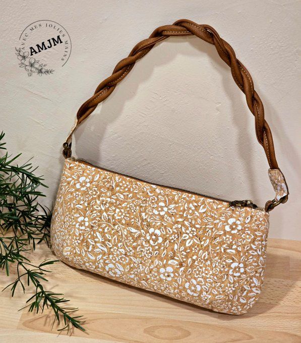 Sac Ellana en liège fleuri et simili marron