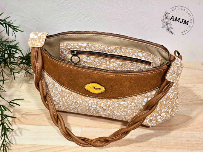 Sac Ellana en liège fleuri et simili marron