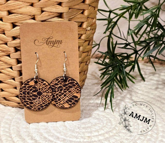 Bracelet 10 mm et boucles d'oreilles liège imprimé reptile