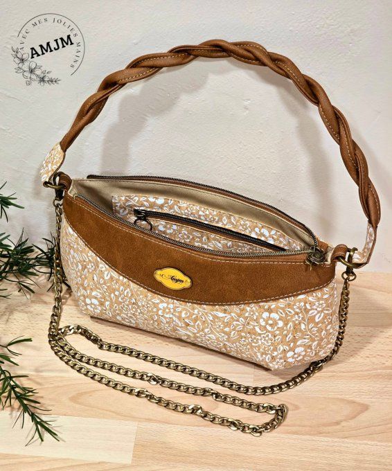 Sac Ellana en liège fleuri et simili marron