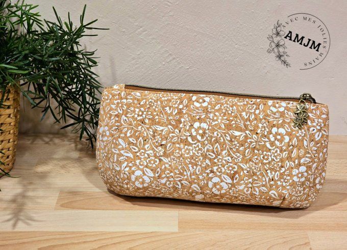 Pochette Ellana en liège fleuri et simili marron