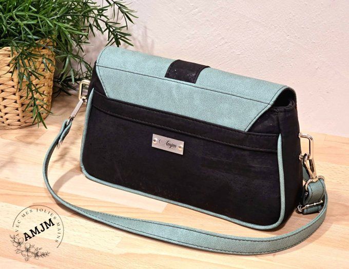 Sac Juanita en liège fleuri, liège noir et simili vert