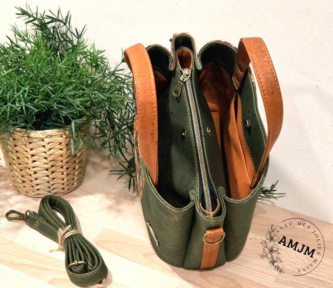 Sac Soraya en liège fleuri et liège kaki