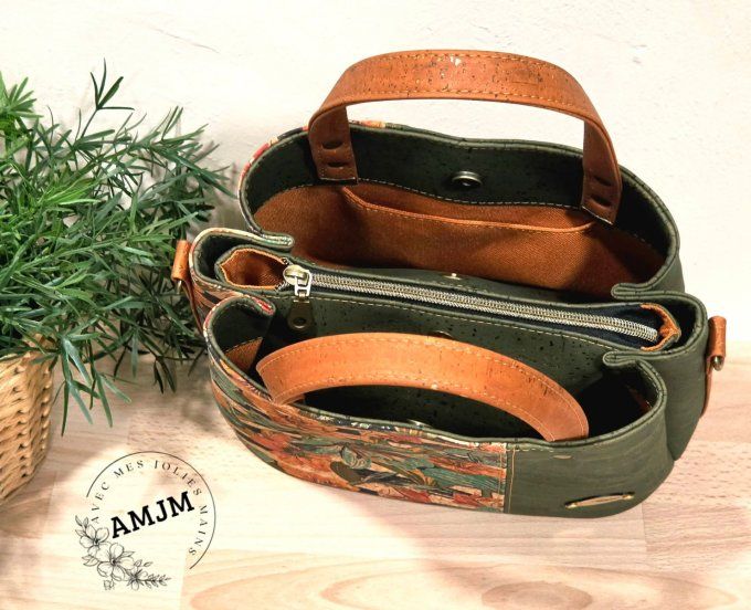 Sac Soraya en liège fleuri et liège kaki