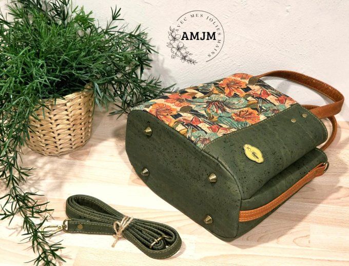 Sac Soraya en liège fleuri et liège kaki