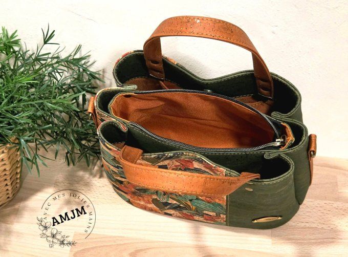 Sac Soraya en liège fleuri et liège kaki
