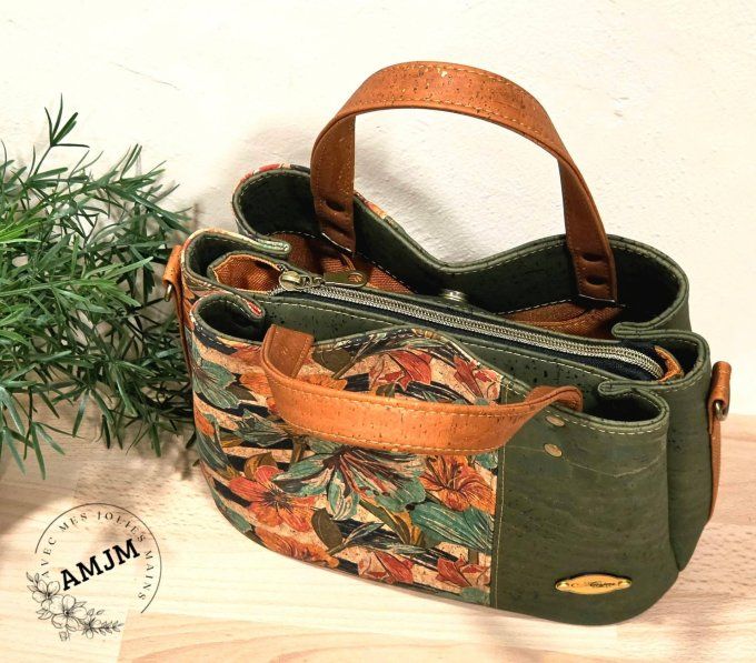 Sac Soraya en liège fleuri et liège kaki