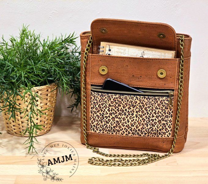 Sac Brunette en liège caramel et liège imprimé léopard