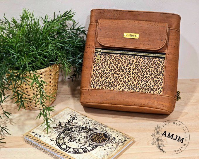 Sac Brunette en liège caramel et liège imprimé léopard