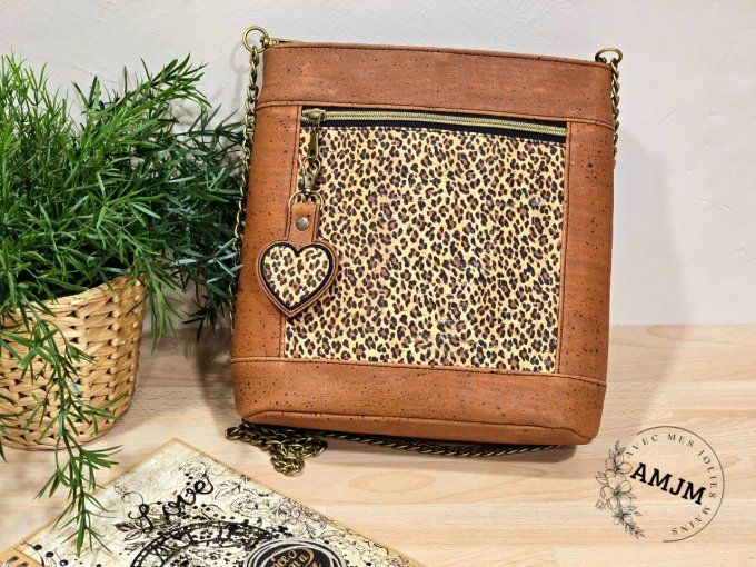 Sac Brunette en liège caramel et liège imprimé léopard
