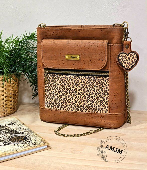 Sac Brunette en liège caramel et liège imprimé léopard
