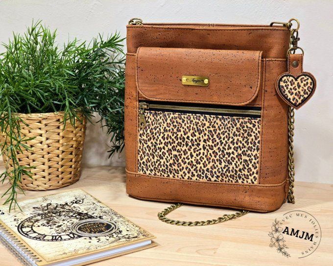 Sac Brunette en liège caramel et liège imprimé léopard