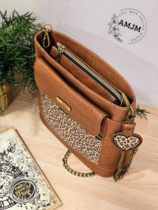 Sac Brunette en liège caramel et liège imprimé léopard