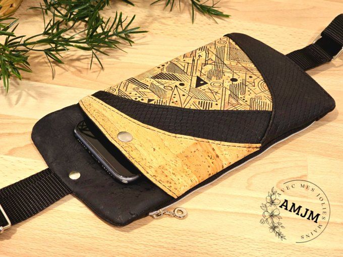 Pochette Seawood en liège motifs géométriques