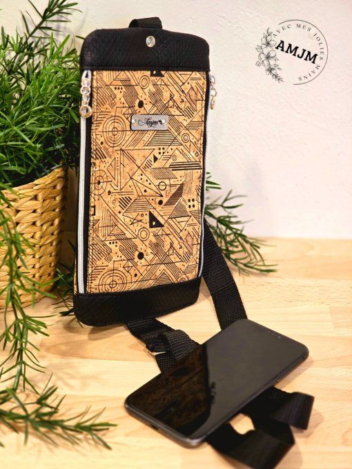 Pochette Seawood en liège motifs géométriques