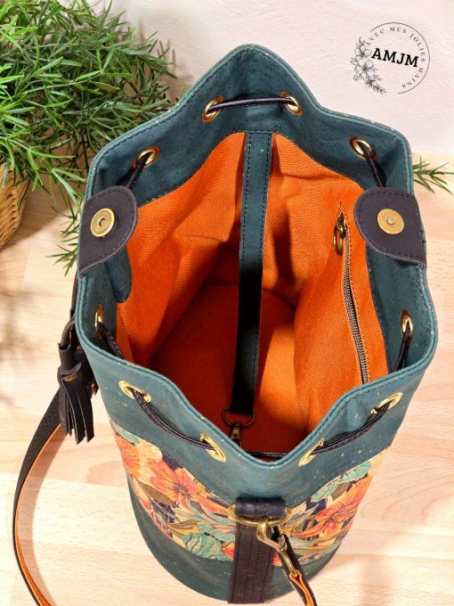 Sac seau Magnolia en liège fleuri