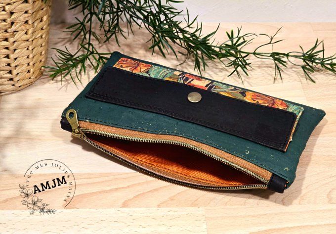 Pochette Summer en liège vert et liège fleuri