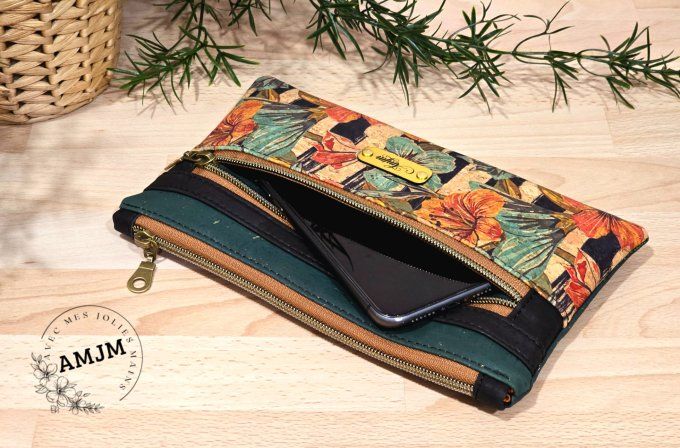 Pochette Summer en liège vert et liège fleuri