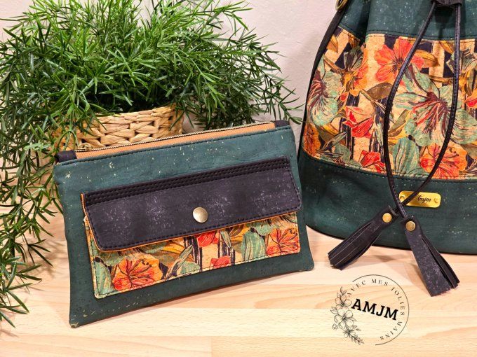 Pochette Summer en liège vert et liège fleuri