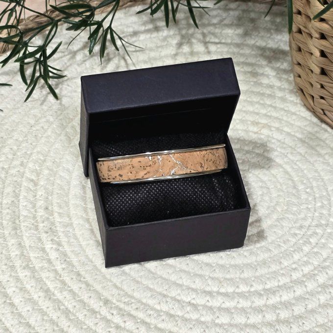 Bracelet manchette 10 mm argenté et liège aux éclats argentés