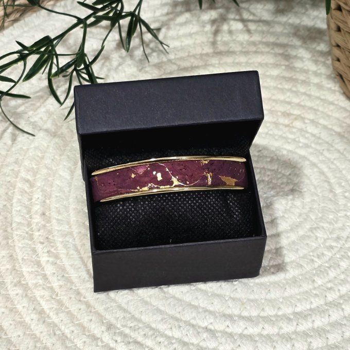 Bracelet manchette 10 mm doré et liège lit de vin aux éclats dorés