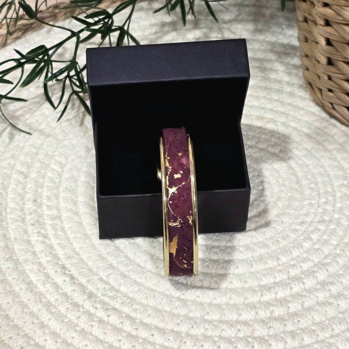 Bracelet manchette 10 mm doré et liège lit de vin aux éclats dorés