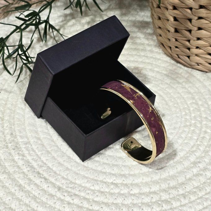 Bracelet manchette 10 mm doré et liège lit de vin aux éclats dorés