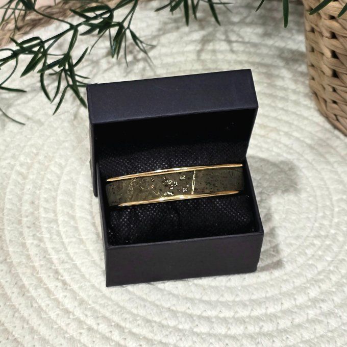 Bracelet manchette 10 mm doré et liège kaki aux éclats dorés 