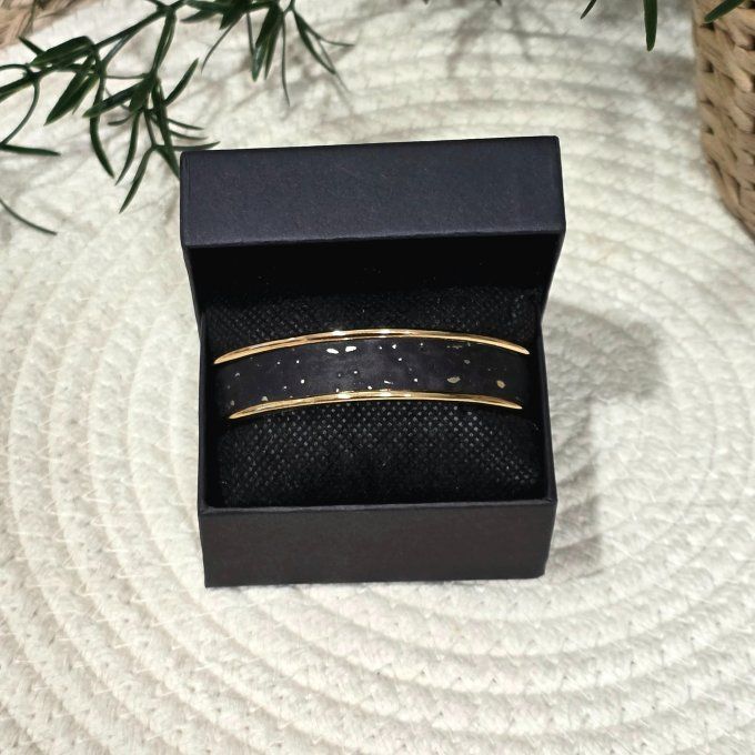 Bracelet manchette 10 mm doré et liège noir aux éclats dorés