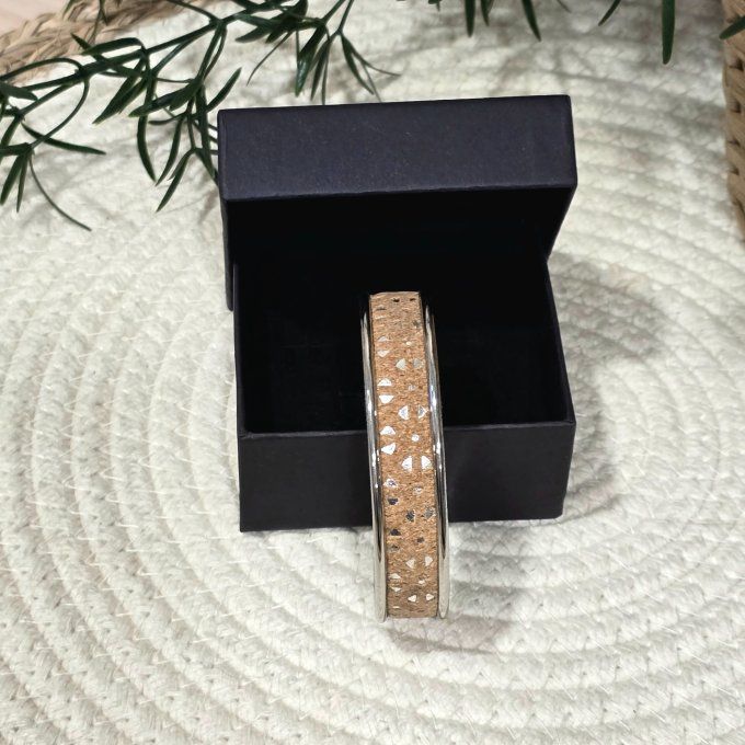 Bracelet manchette 10 mm argenté et liège 