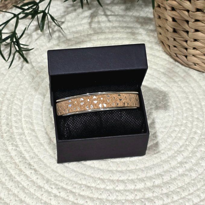 Bracelet manchette 10 mm argenté et liège 