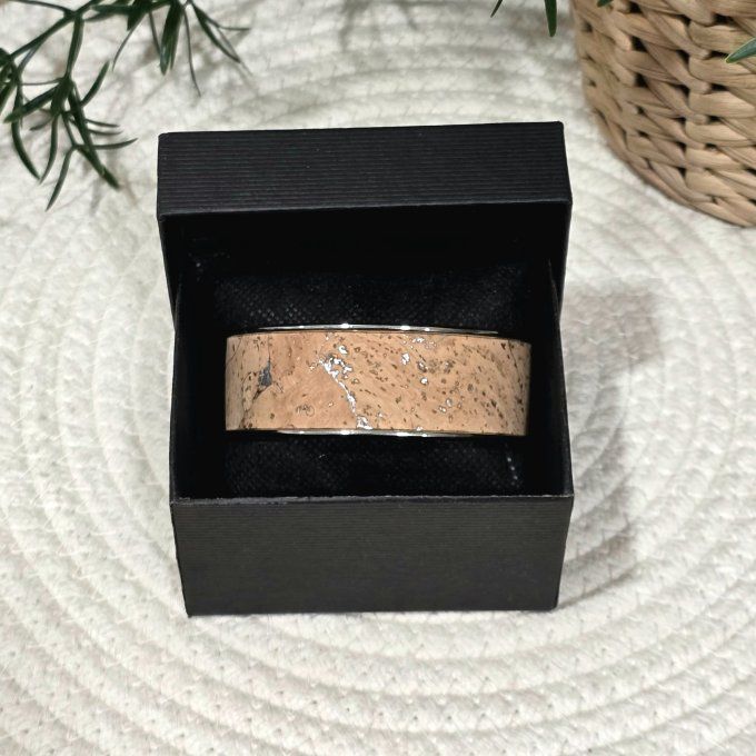 Bracelet manchette 20 mm argenté et liège aux éclats argent