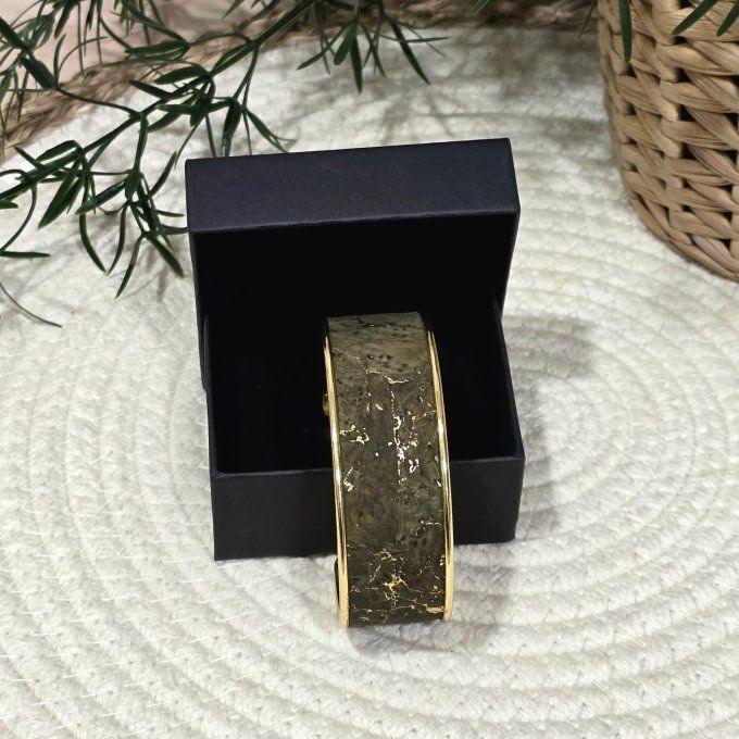 Bracelet manchette 20 mm liège kaki éclats dorés 