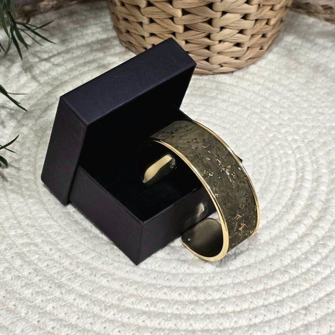 Bracelet manchette 20 mm liège kaki éclats dorés 