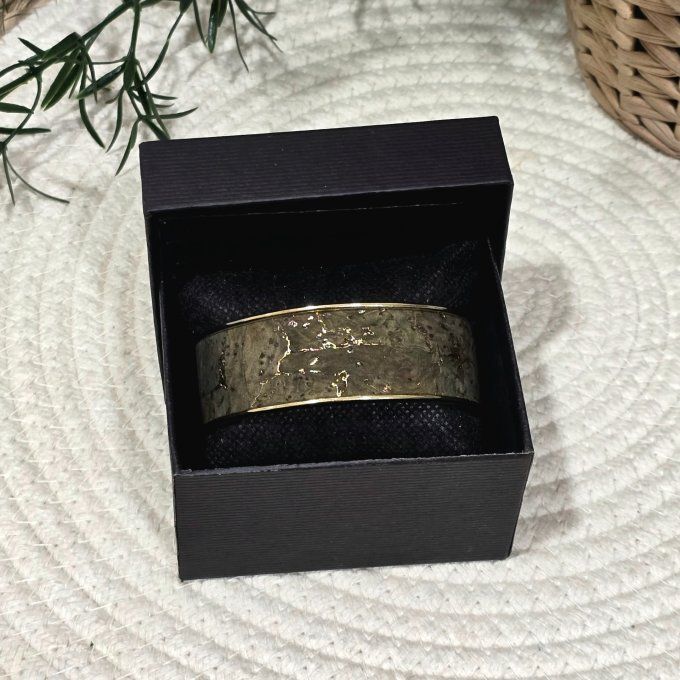 Bracelet manchette 20 mm liège kaki éclats dorés 