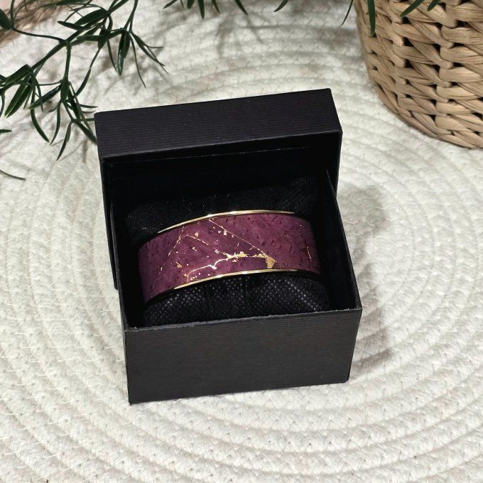 Bracelet manchette 20 mm liège lit de vin éclats dorés 