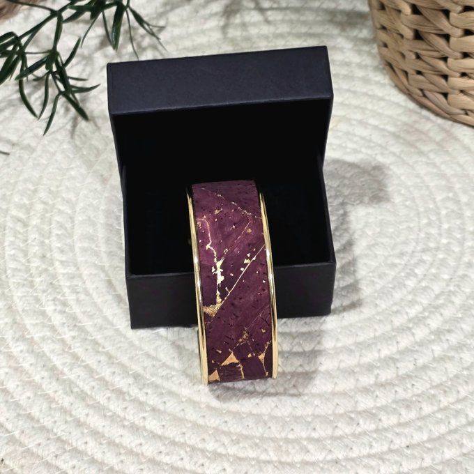 Bracelet manchette 20 mm liège lit de vin éclats dorés 