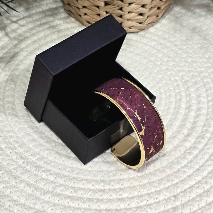 Bracelet manchette 20 mm liège lit de vin éclats dorés 