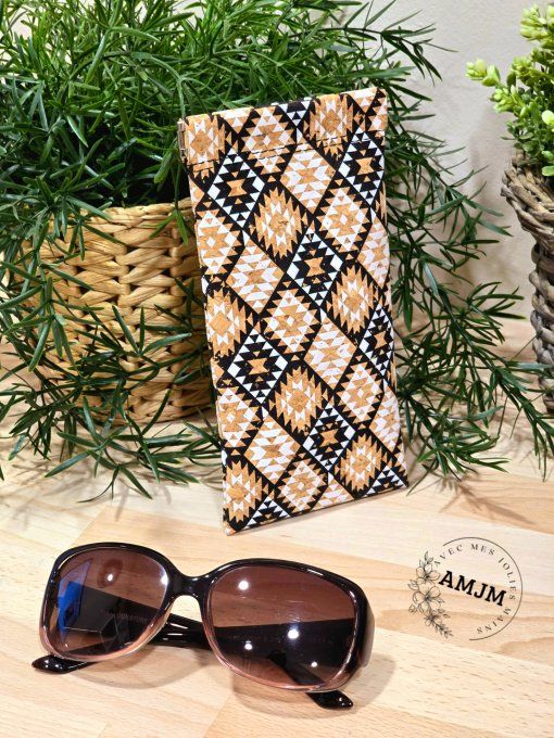 Étui à lunettes en liège imprimé motif ethnique