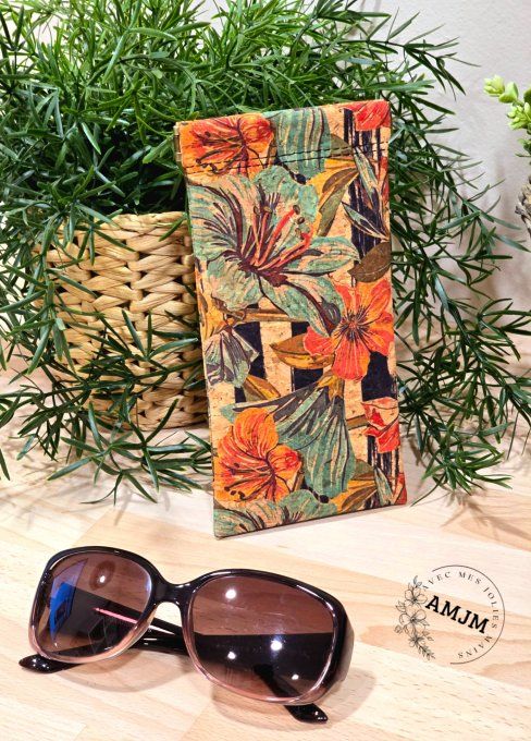 Étui à lunettes en liège imprimé fleurs de lys