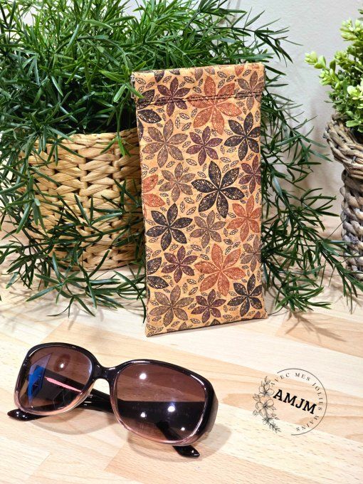 Étui à lunettes en liège imprimé motif floral