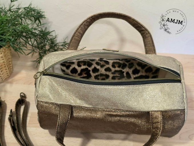 Sac simili léopard, bronze et marron