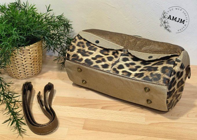 Sac simili léopard, bronze et marron