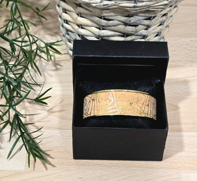 Bracelet manchette 20 mm Liège naturel motifs dorés 