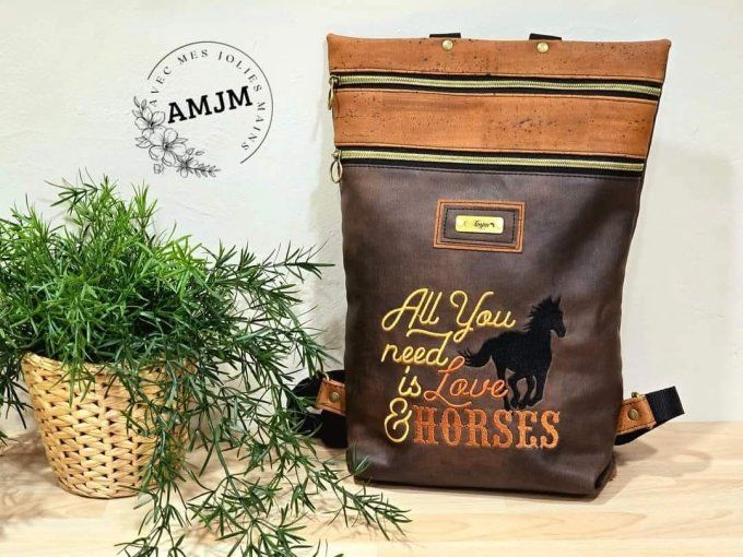 Sac à dos Foldaway en simili et liège caramel