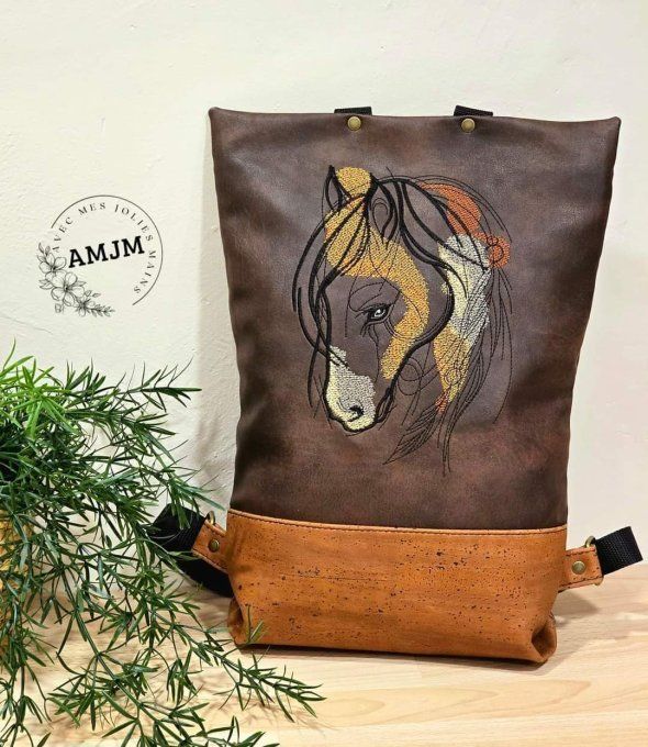 Sac à dos Foldaway en simili et liège caramel
