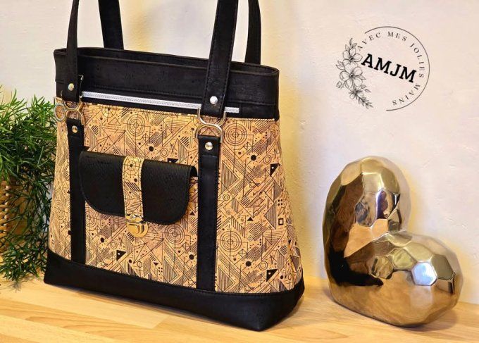 Sac Parvati en liège imprimé et liège noir