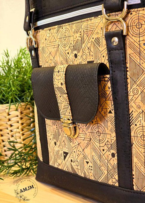 Sac Parvati en liège imprimé et liège noir